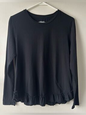 Banana Republic Factory Designer Tee Long Sleeve Ruffle Hem Black S